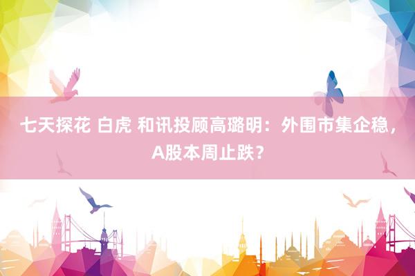 七天探花 白虎 和讯投顾高璐明：外围市集企稳，A股本周止跌？